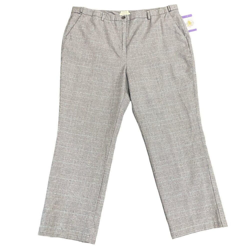 LLBean Womens 20W Classic Fit Lined Plaid Pants Gray Tailored Stretch Academia